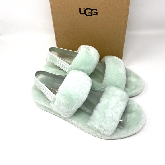 UGG Womens Size 8 1107953 RMN OH YEAH Pale Green Sheepskin Slides Slipper Sandal - Picture 7 of 10